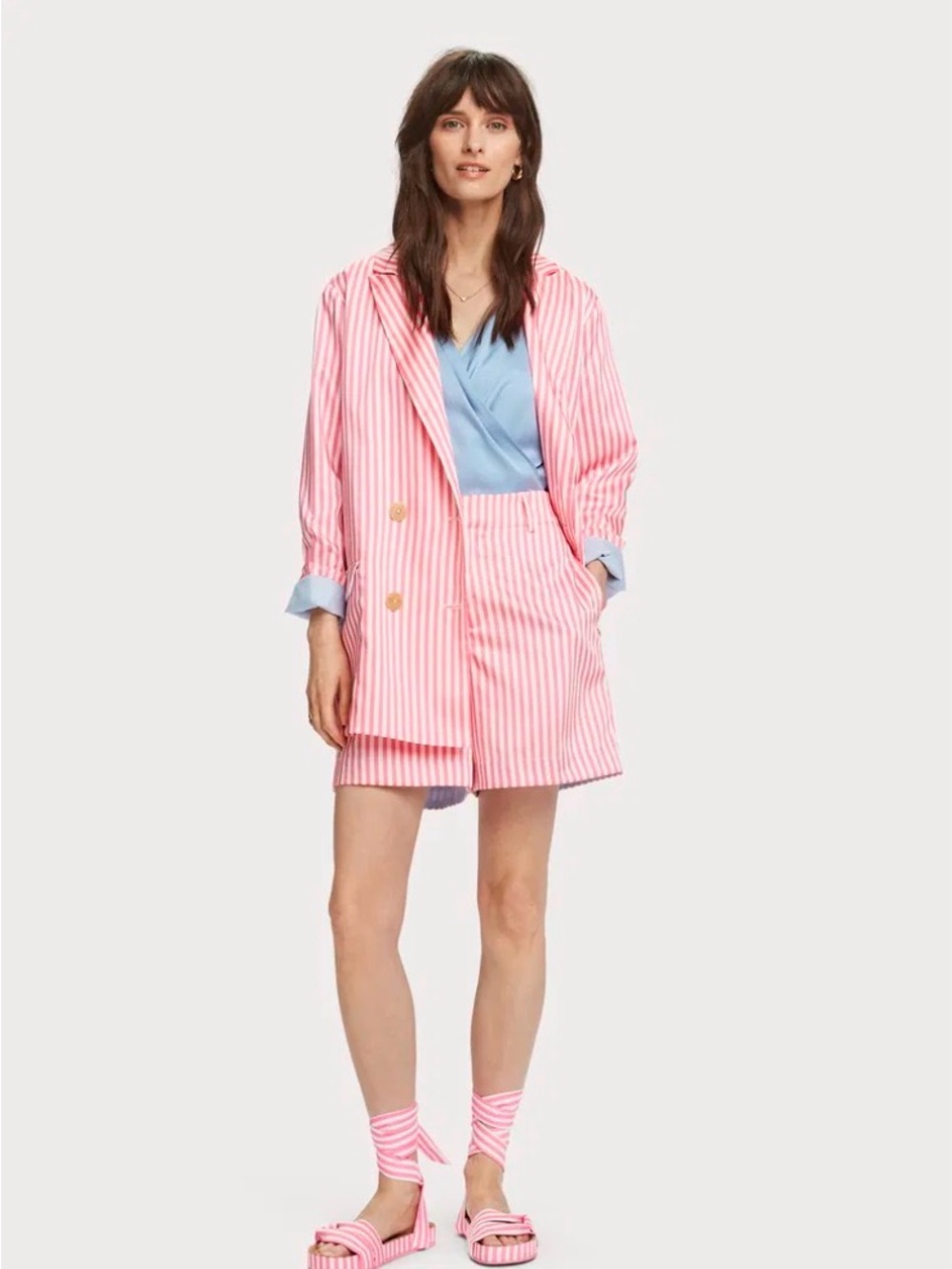 Scotch & Soda Pink and White Striped Blazer Set